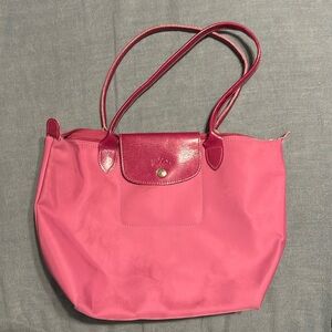 Pink Longchamp canvas shoulder bag purse